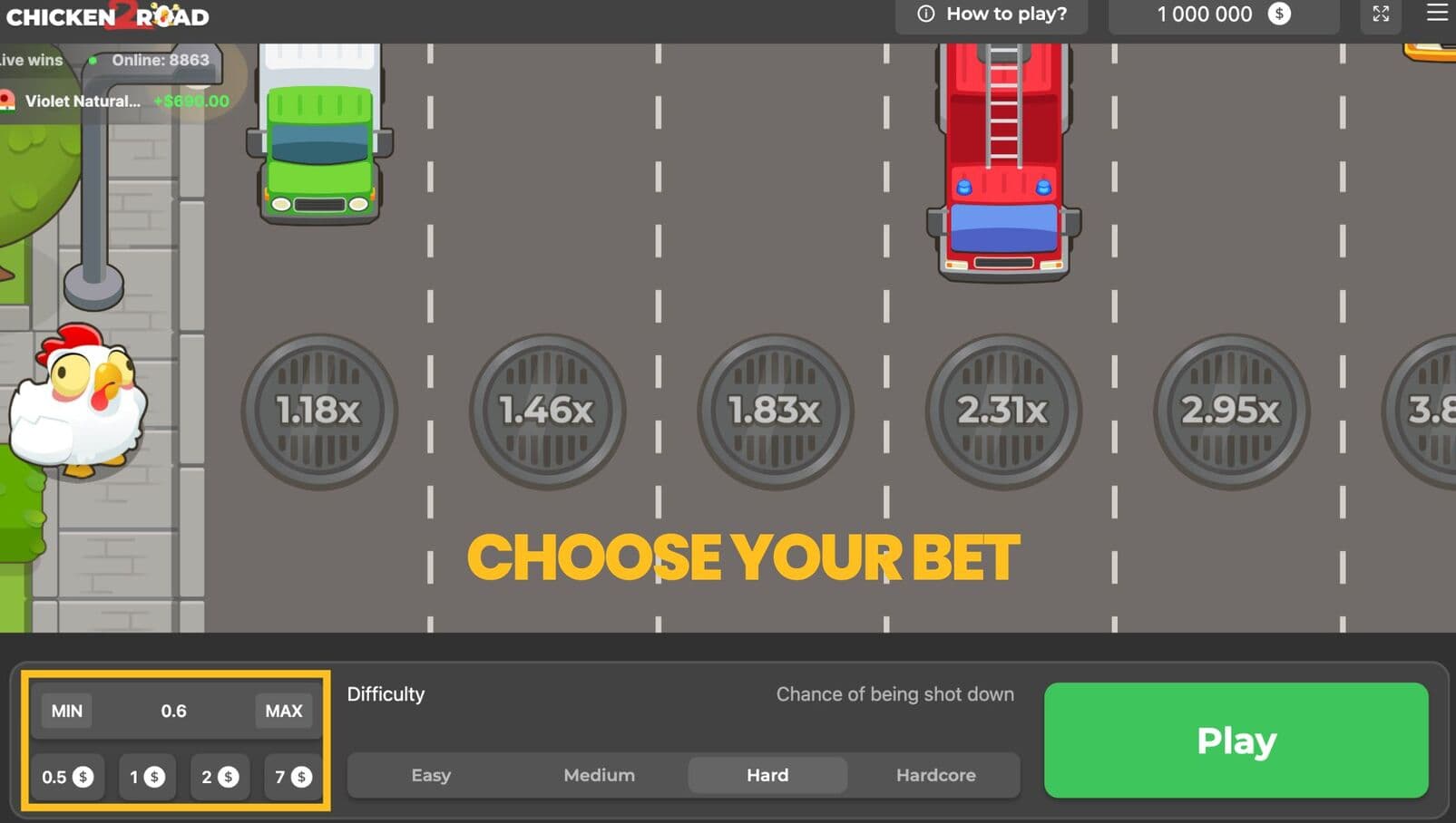Fase 1 - Iscriviti e scegli la tua puntata iniziale - Chicken Road 2